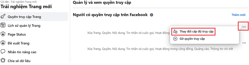 Thay đổi cấp độ truy cập hoặc gỡ quyền quản trị 