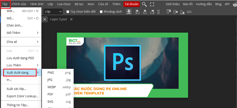 các bước dùng Photoshop online chèn template