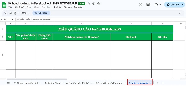 Tải mẫu kế hoạch chạy Facebook ads